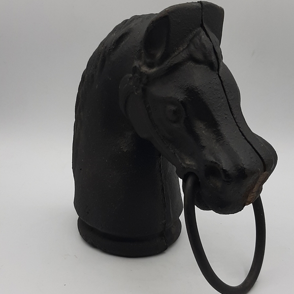 Vintage Cast Iron Horse Head Bust Hitching Post Pricked Ear Top Ring Equestiran - Picture 8 of 14